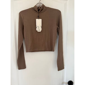 Women's ZARA Brown Long Sleeve Turtleneck Tee Standard M